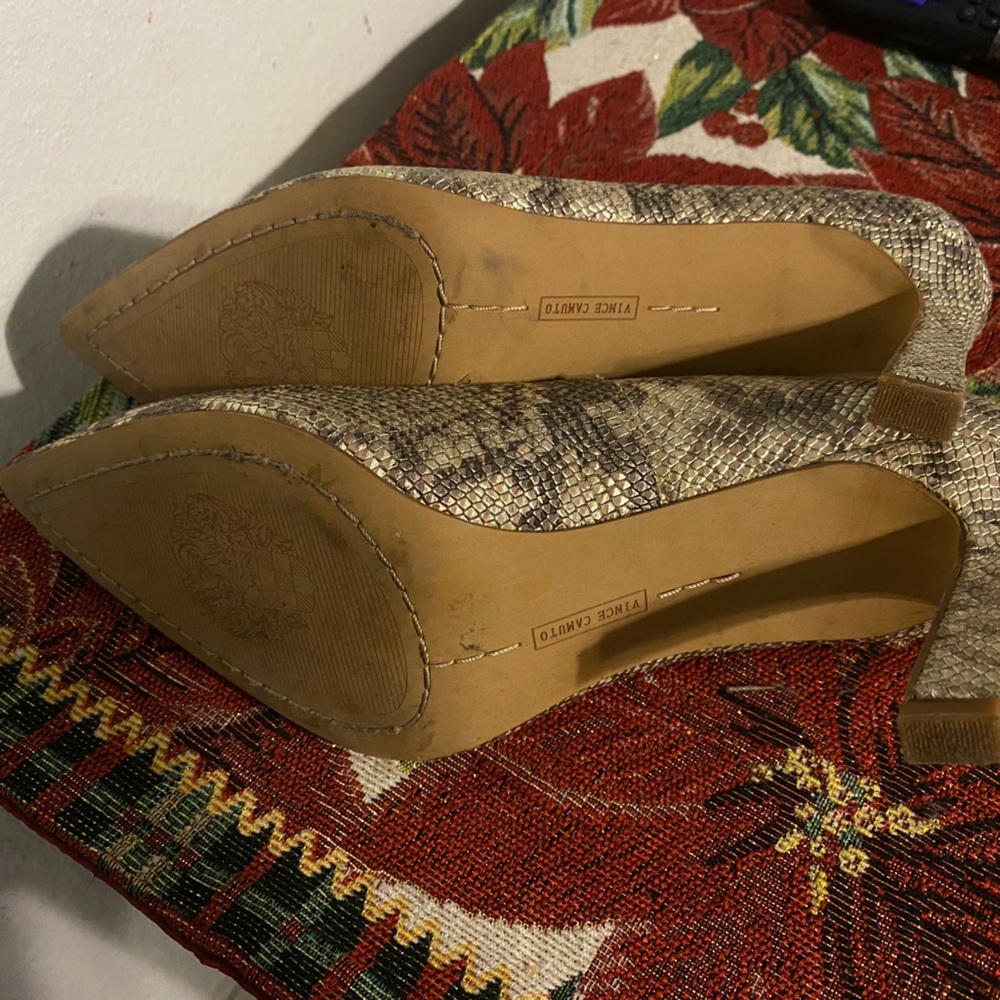 Vince Camuto Metallic Snakeskin Pointed Toe Pumps in Taupe - Picture 6 of 8